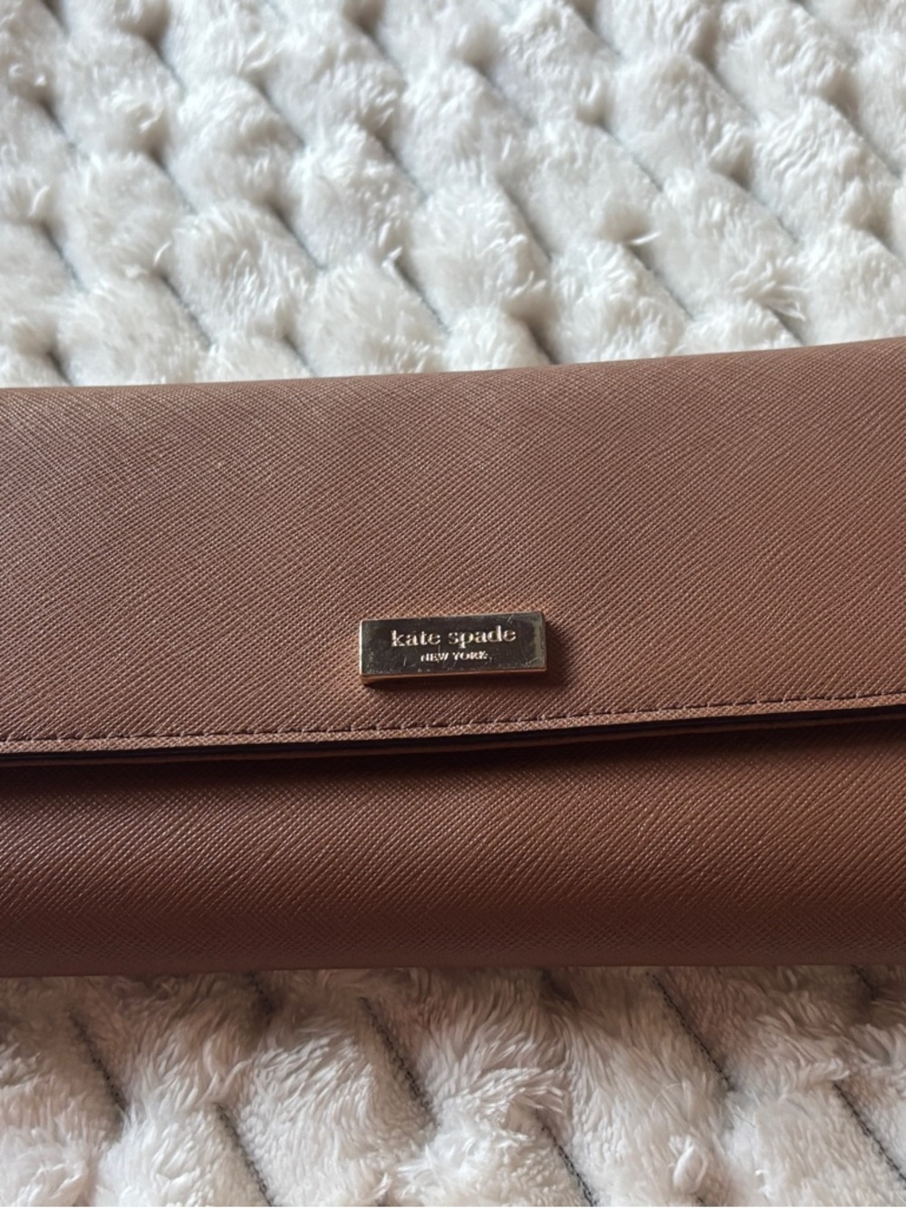 Kate Spade Brown Saffiano Leather Trifold Wallet Organizer